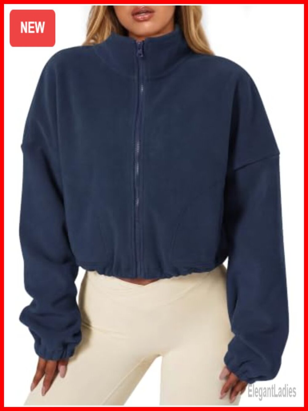 Womens Cropped Fleece Jacket Full Zip Stand Collar Sherpa Coat